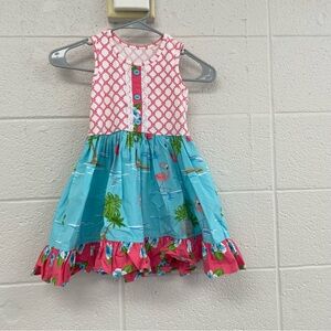 Eleanor Rose Pink and Blue Tropical Flamingo Kids Dress